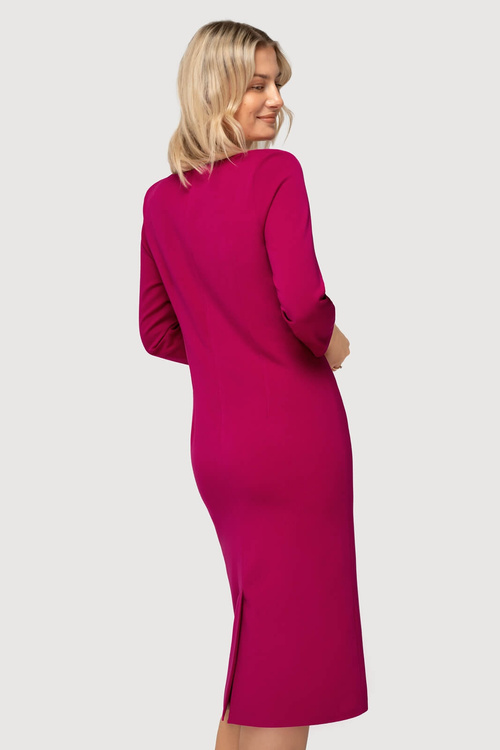 Sukienka midi Bianca fuksja z rękawem 3/4