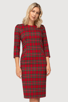 Sukienka Amelia krata czerwona z kieszeniami