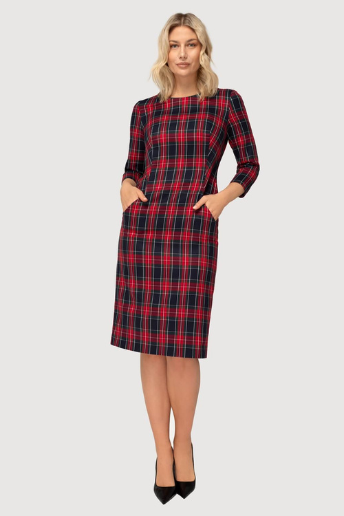 Sukienka Amelia krata granatowa z kieszeniami