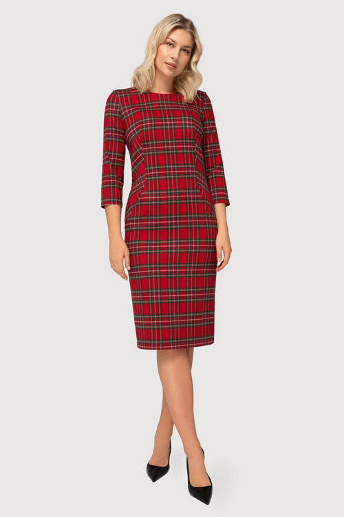 Sukienka Amelia krata czerwona z kieszeniami