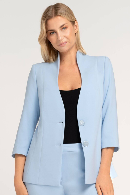 Żakiet błękitny ze stójką i rękawem 3/4 - Elise
